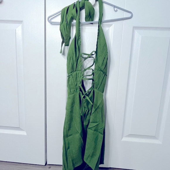 PRETTY LITTLE THING olive linen lace up romper - Picture 3 of 6